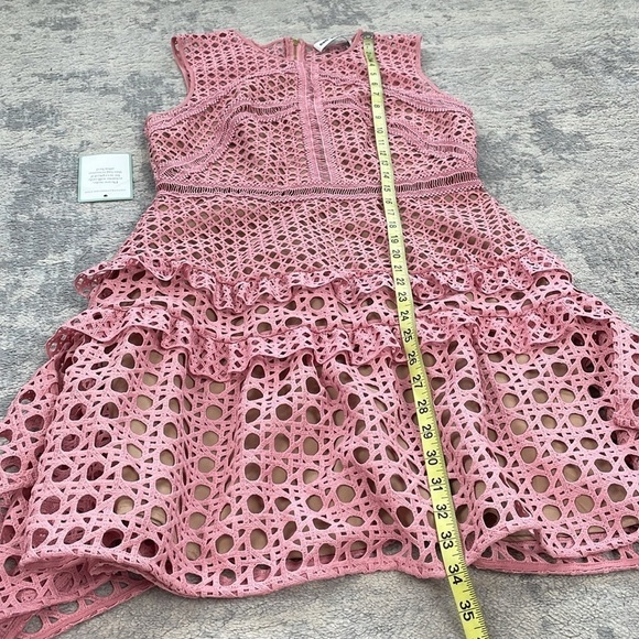 NWT Self-Portrait Crosshatch Frill Mini Dress Pink Guipure Lace Barbie Sz 8 - Picture 12 of 16